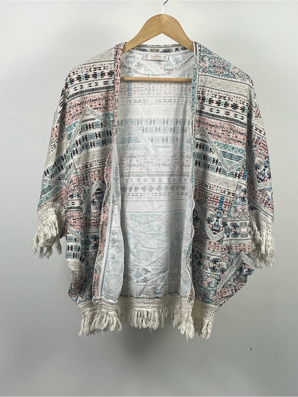 Pull & Bear Boho Aztec Geometric Fringe Light Jacket - M